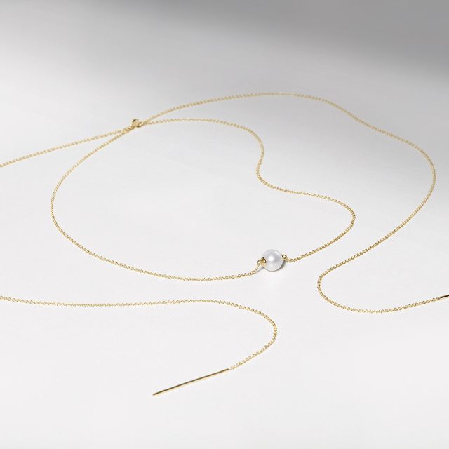 COLLIER DE PERLES 2-EN-1 EN OR JAUNE 14 CARATS - PENDENTIFS EN PERLES - 