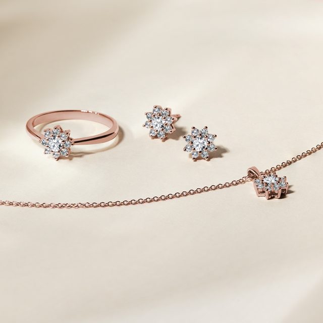 HALSKETTE AUS ROSÉGOLD MIT DIAMANTBLÜTE IM RUNDSCHLIFF - KETTEN MIT DIAMANTEN - 