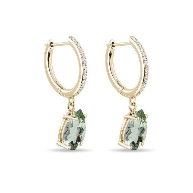 GREEN AMETHYST AND DIAMOND EARRINGS IN YELLOW GOLD - AMETHYST EARRINGS - 