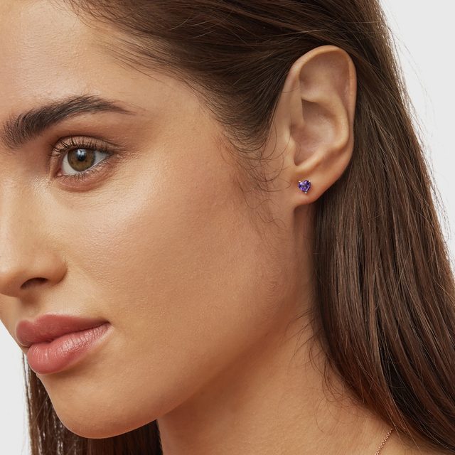 PUCES D'OREILLES EN OR ROSE AVEC AMÉTHYSTES TAILLE CŒUR - BOUCLES D'OREILLES EN AMÉTHYSTE - 