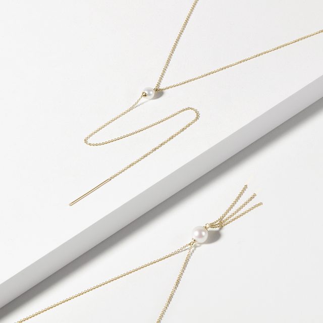 WHITE FRESHWATER PEARL NECKLACE IN YELLOW GOLD - PEARL PENDANTS - 