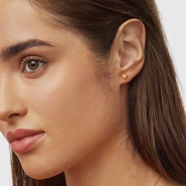PUCES D'OREILLES EN OR BLANC AVEC CITRINES TAILLE CŒUR - BOUCLES D'OREILLES EN CITRINE - 
