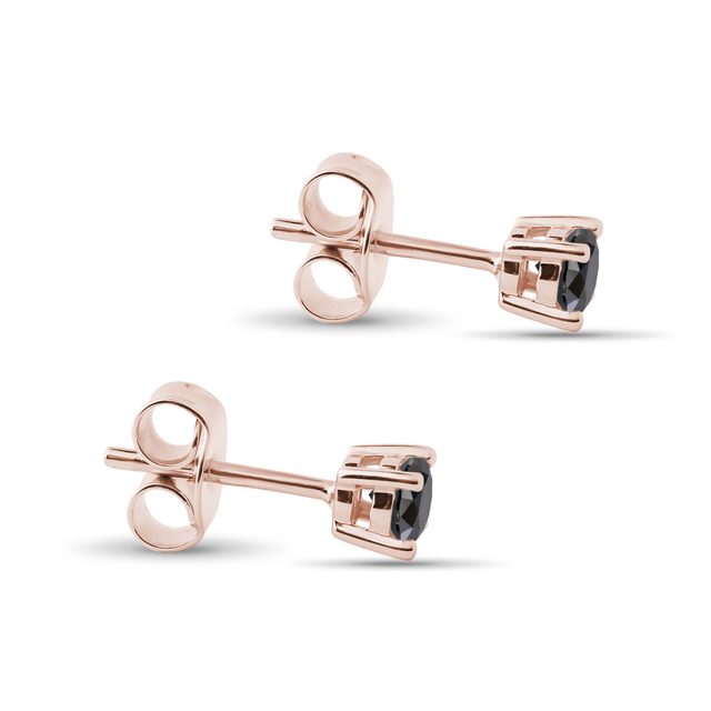 PUCES D'OREILLES EN OR ROSE AVEC DIAMANTS NOIRS - PUCES D'OREILLES EN DIAMANT - 