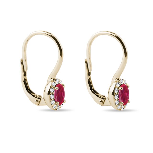 OVAL RUBY AND DIAMOND GOLD EARRINGS - RUBY EARRINGS - 