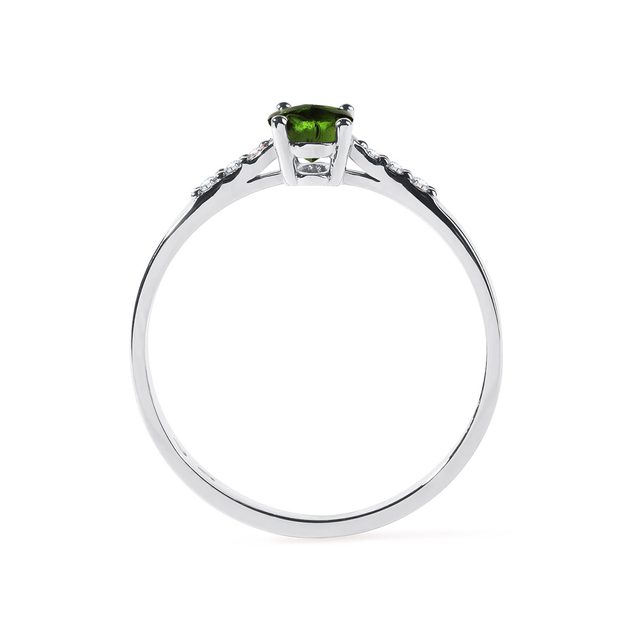 MOLDAVITE AND DIAMOND ENGAGEMENT RING IN WHITE GOLD - MOLDAVITE RINGS - 