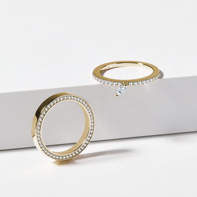 ZÁSNUBNÍ A SNUBNÍ SET MARKÝZA VE ŽLUTÉM ZLATĚ - SADY SNUBNÍCH A ZÁSNUBNÍCH PRSTENŮ - 