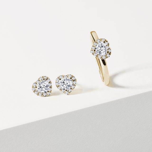 KOLCZYKI Z ŻÓŁTEGO ZŁOTA W KSZTAŁCIE SERCA Z DIAMENTAMI - KOLCZYKI Z DIAMENTAMI - 