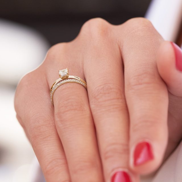 LUXE DIAMOND BRIDAL RING SET IN 14K YELLOW GOLD - ENGAGEMENT AND BRIDAL RING SETS - 