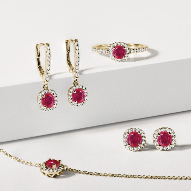 LUXURY RUBY AND DIAMOND HALO STUDS - RUBY EARRINGS - 