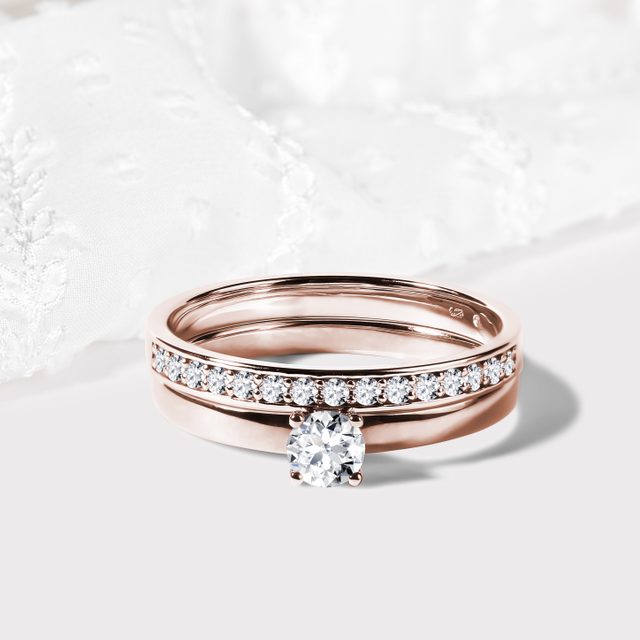 WEDDING RING SET IN ROSE GOLD - ENGAGEMENT AND BRIDAL RING SETS - 