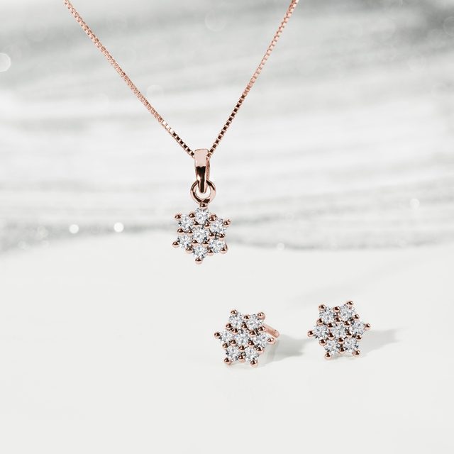 ROSE GOLD DIAMOND FLOWER PENDANT - PENDANTS - 