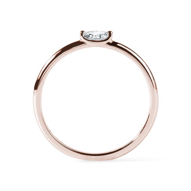 BAGUE MINIMALISTE EN OR ROSE AVEC DIAMANT - BAGUES DE FIANÇAILLES EN DIAMANT - 
