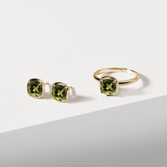 ZŁOTE KOLCZYKI WKRĘTKI Z WEŁTAWINEM - KOLCZYKI Z MOŁDAWITAMI - 