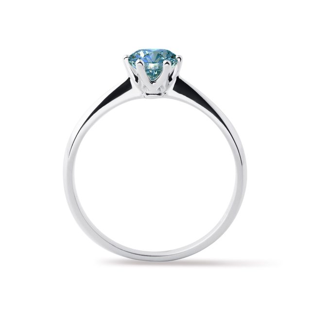 BAGUE EN OR BLANC AVEC DIAMANT BLEU FONDATION APPARENTE - BAGUES DE FIANÇAILLES AVEC DIAMANTS DE COULEUR - 