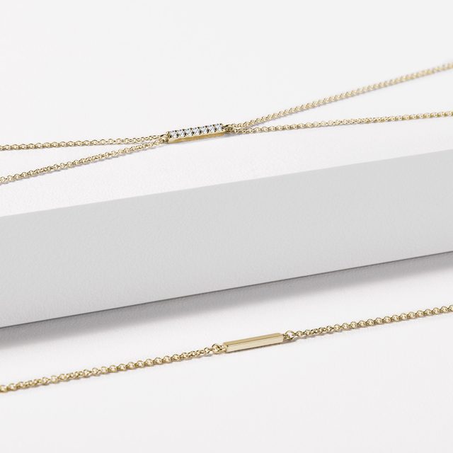 GOLD DOUBLE BRACELET WITH A DIAMOND BAR - DIAMOND BRACELETS - 