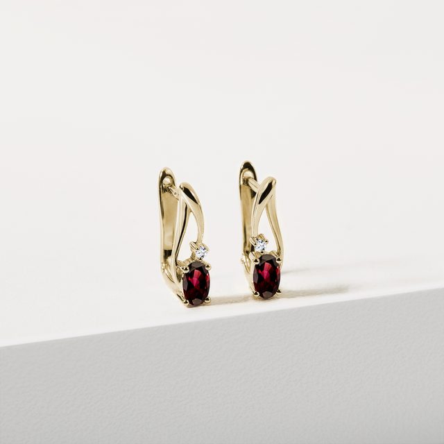 ZLATÉ GRANÁTOVÉ NÁUŠNICE S DIAMANTY - NÁUŠNICE S GRANÁTEM - 