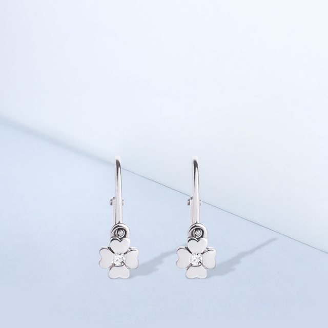 BOUCLES D'OREILLES POUR BÉBÉS EN OR BLANC AVEC ZIRCONS - BOUCLES D'OREILLES POUR ENFANTS - 