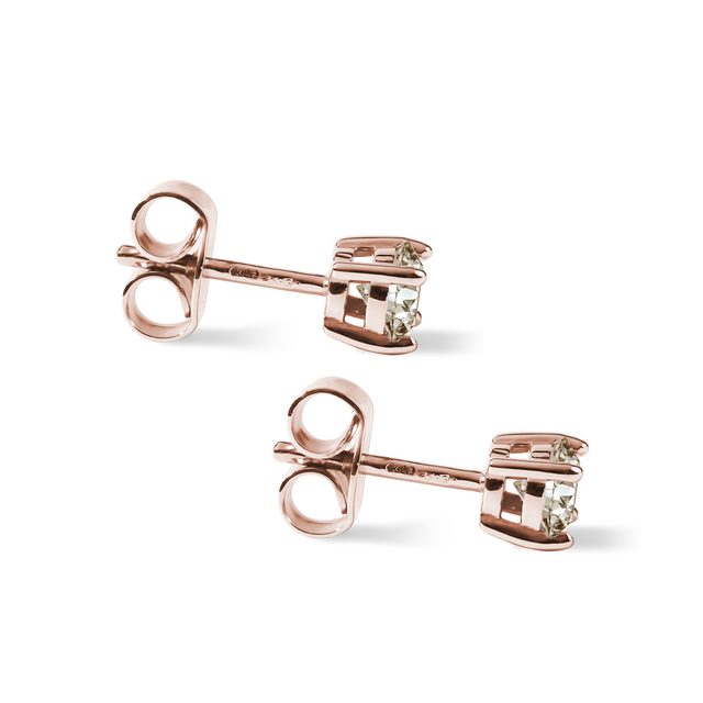BOUCLES D'OREILLES CHAMPAGNE EN OR ROSE 14 CARATS - PUCES D'OREILLES EN DIAMANT - 