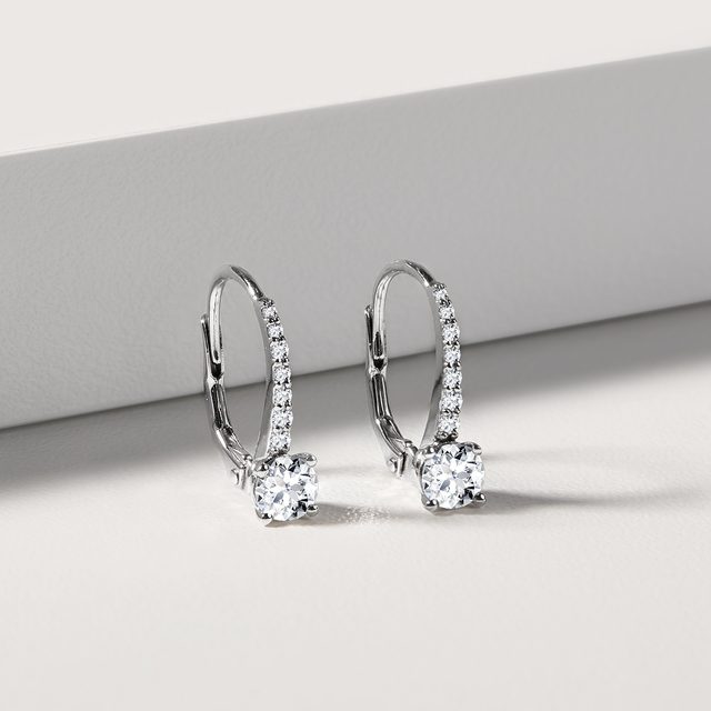 DIAMOND LEVERBACK EARRINGS IN WHITE GOLD - DIAMOND EARRINGS - 
