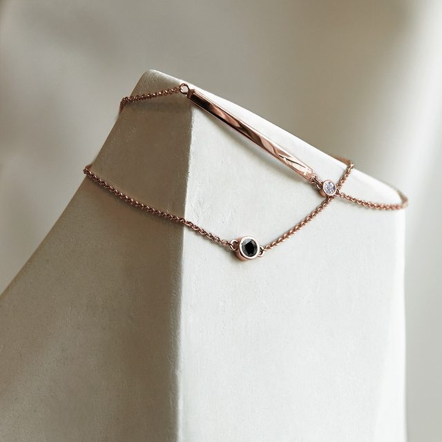 BRACELET EN OR ROSE AVEC DIAMANT NOIR - BRACELETS AVEC DIAMANTS - 