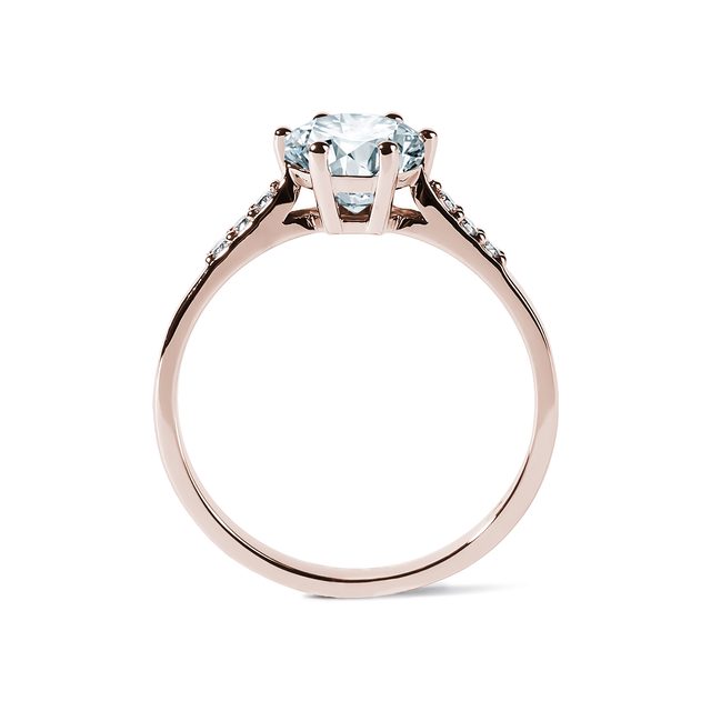 PRSTEŇ Z RUŽOVÉHO ZLATA S AKVAMARÍNOM A DIAMANTMI - PRSTENE AKVAMARÍN - 