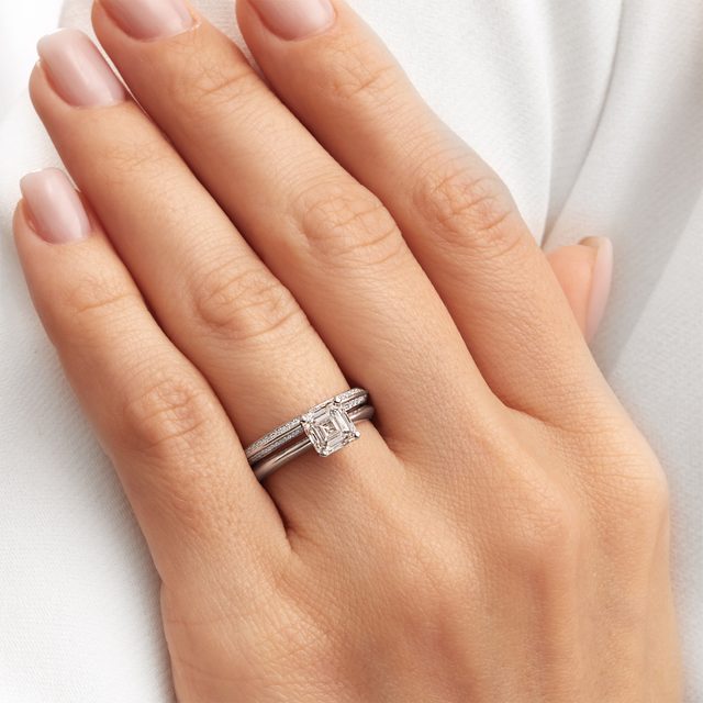 ASSCHER CUT DIAMOND ENGAGEMENT RING IN WHITE GOLD - RINGS WITH LAB-GROWN DIAMONDS - 