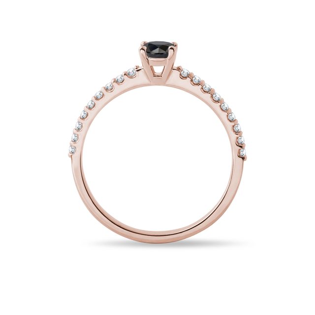 BAGUE EN OR ROSE AVEC DIAMANT NOIR ET DIAMANTS - BAGUES DE FIANÇAILLES AVEC DIAMANTS DE COULEUR - 