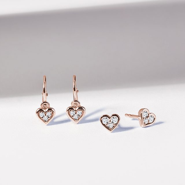 BOUCLES D'OREILLES POUR ENFANTS OR ROSE EN FORME DE COEUR - BOUCLES D'OREILLES POUR ENFANTS - 
