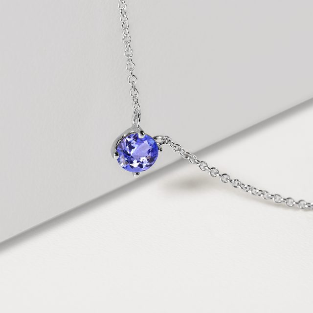 COLLIER D'OR BLANC DÉLICAT AVEC TANZANITE - COLLIERS AVEC TANZANITE - 