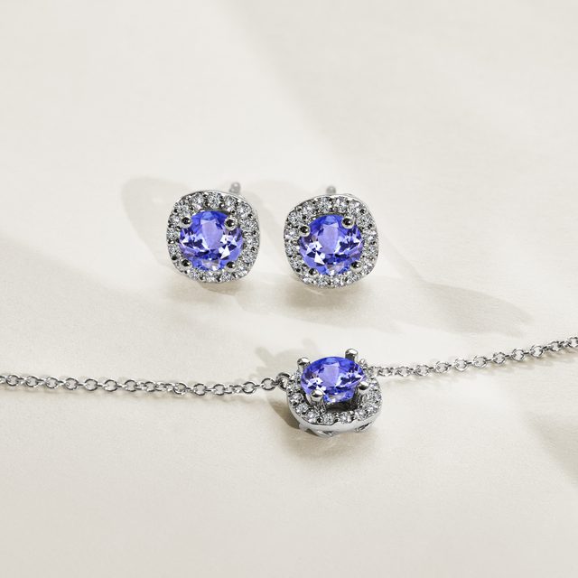 DIAMOND EARRINGS WITH TANZANITES IN WHITE GOLD - TANZANITE EARRINGS - 