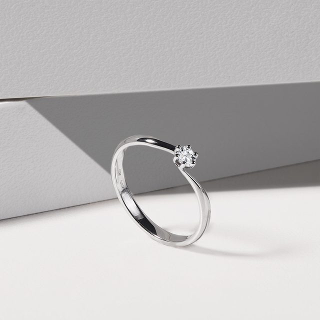 WHITE 14K GOLD RING WITH A BRILLIANT - BRILLIANT CUT DIAMOND ENGAGEMENT RINGS - 