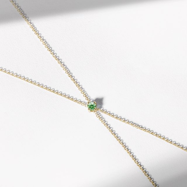 DVOJITÝ NÁRAMOK ZO ŽLTÉHO ZLATA SO ZELENÝM DIAMANTOM - NÁRAMKY S DIAMANTMI - 