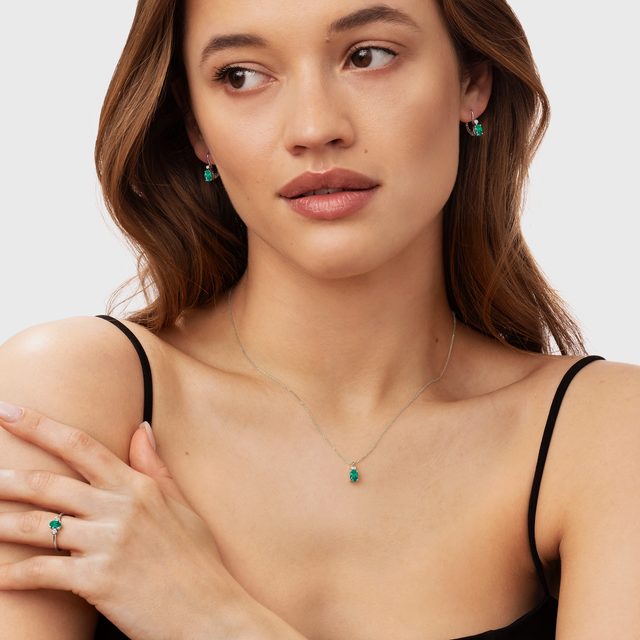 EMERALD AND DIAMOND WHITE GOLD JEWELRY SET - GEMSTONE SETS - 