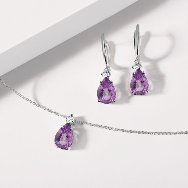 AMETHYST AND DIAMOND NECKLACE IN WHITE GOLD - AMETHYST NECKLACES - 