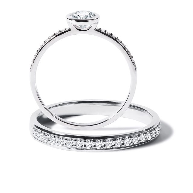JEU D'ANNEAUX DE MARIAGE DELUXE EN OR BLANC - BAGUE DE FIANÇAILLES ET ALLIANCE ASSORTIES - 