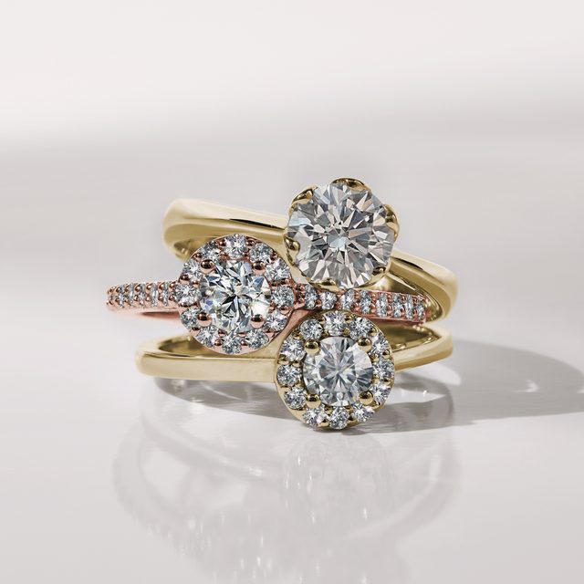 BAGUE HALO D'OR ROSE AVEC DIAMANTS - BAGUES DE FIANÇAILLES EN DIAMANT - 