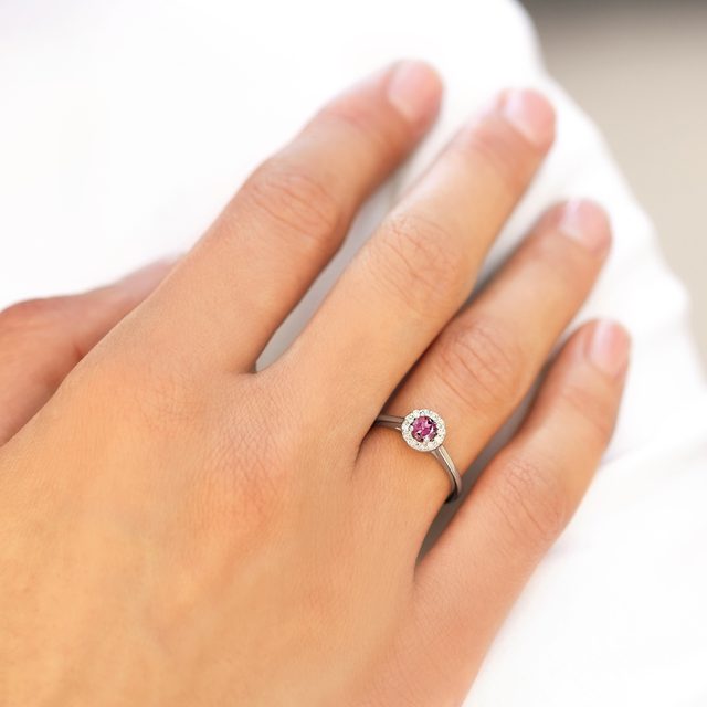 BAGUE EN OR BLANC AVEC TOURMALINE ROSE ET DIAMANT - BAGUES EN TOURMALINE - 