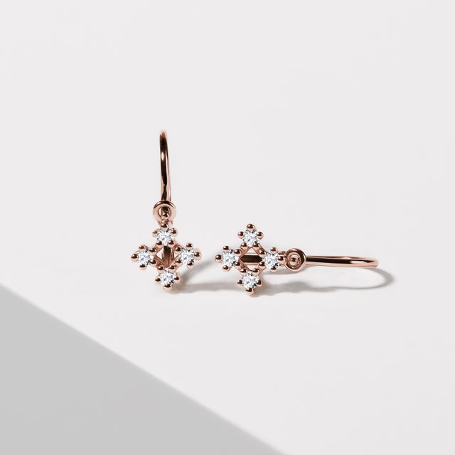 BOUCLES D'OREILLES FLOCON DE NEIGE EN OR ROSE ET DIAMANTS - BOUCLES D'OREILLES POUR ENFANTS - 