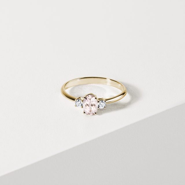 BAGUE DE FIANÇAILLES EN OR JAUNE AVEC MORGANITE ET DIAMANTS - BAGUES AVEC MORGANITE - 