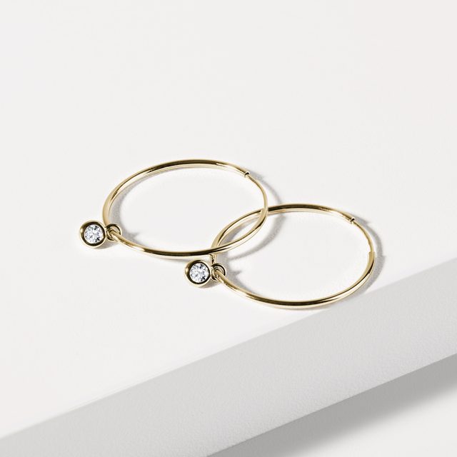 BEZEL SET DIAMOND HOOP EARRINGS IN GOLD - DIAMOND EARRINGS - 