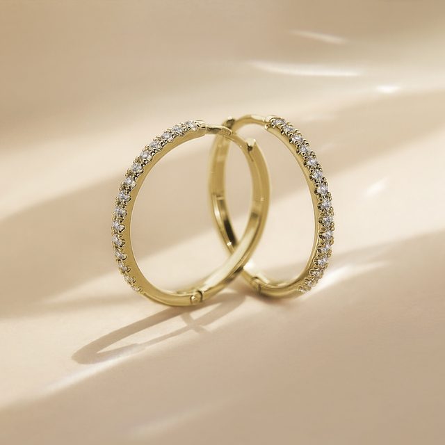 HOOP EARRINGS WITH BRILLIANT-CUT DIAMONDS IN YELLOW GOLD - DIAMOND EARRINGS - 