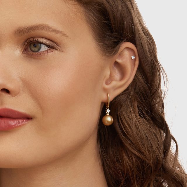 SOUTH SEA PEARL AND DIAMOND GOLD EARRINGS - PEARL EARRINGS - 