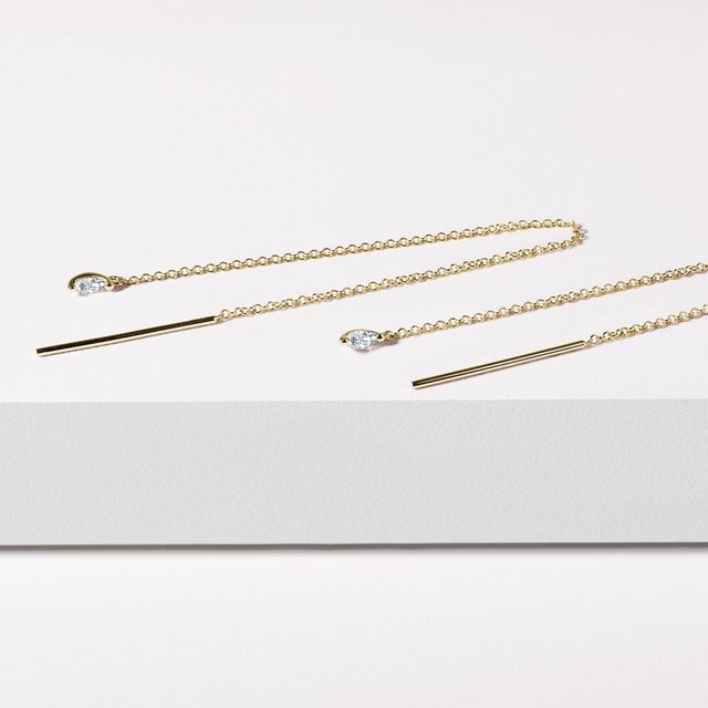 BOUCLES D'OREILLES CHAÎNETTE EN OR ET DIAMANT MARQUISE - BOUCLES D'OREILLES EN DIAMANT - 