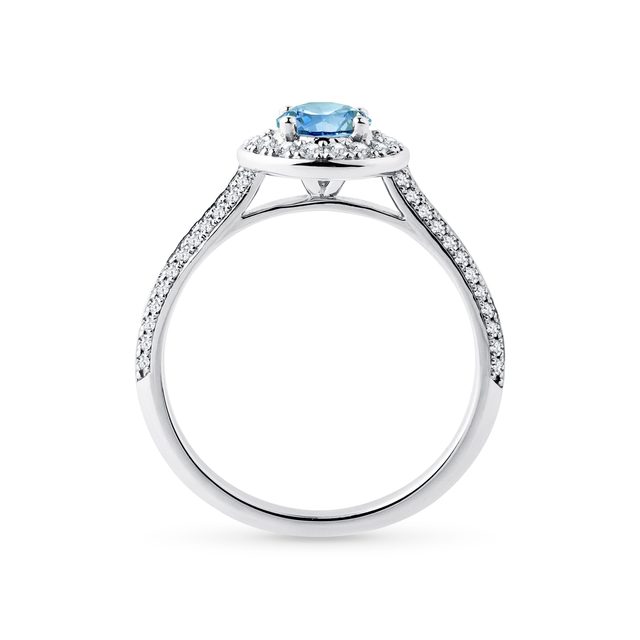 BAGUE HALO EN OR BLANC AVEC DIAMANT BLEU ET DIAMANTS - BAGUES AVEC DIAMANTS DE SYNTHÈSE - 