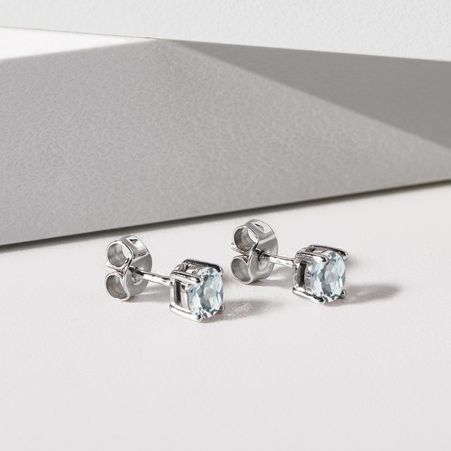 PUCES D'OREILLES EN OR JAUNE AVEC AIGUES-MARINES - BOUCLES D'OREILLES EN AIGUE-MARINE - 