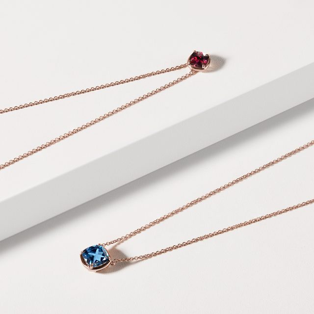 NASZYJNIK Z RÓŻOWEGO ZŁOTA Z RODONITEM - NASZYJNIKI Z KAMIENIAMI SZLACHETNYMI - 