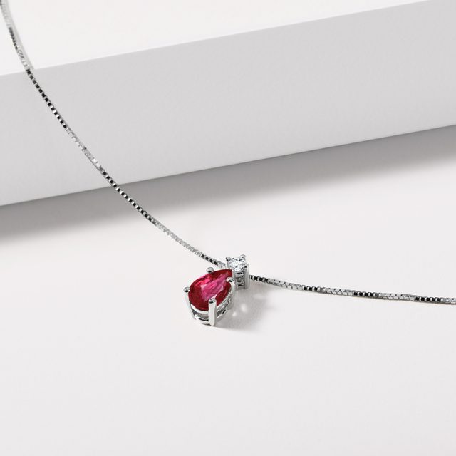 RUBY NECKLACE AND BRILLIANT IN WHITE GOLD - RUBY NECKLACES - 