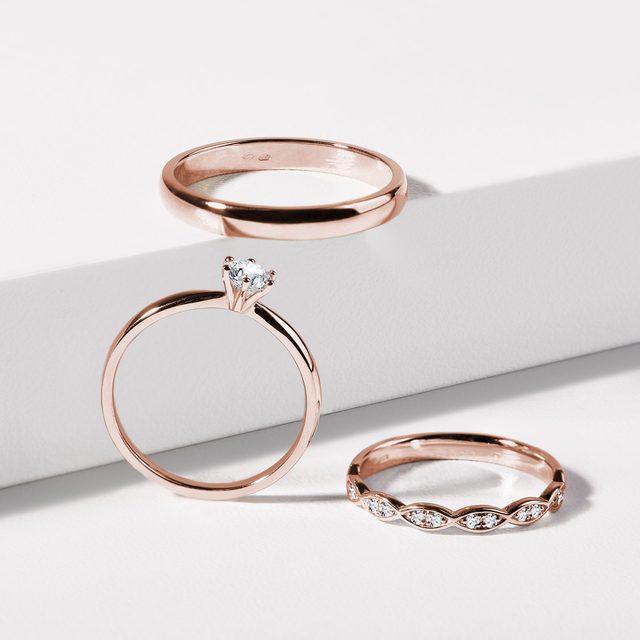 FINE WEDDING RINGS SET IN ROSE GOLD - ROSE GOLD WEDDING SETS - 