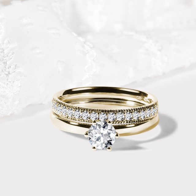 SET ZÁSNUBNÍHO A SNUBNÍHO PRSTENU VE 14K ZLATĚ - SADY SNUBNÍCH A ZÁSNUBNÍCH PRSTENŮ - 