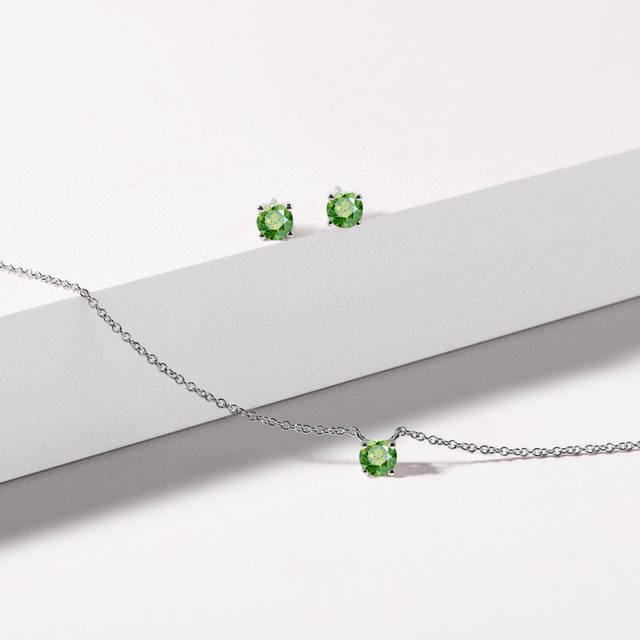 GREEN DIAMOND NECKLACE IN WHITE GOLD - DIAMOND NECKLACES - 